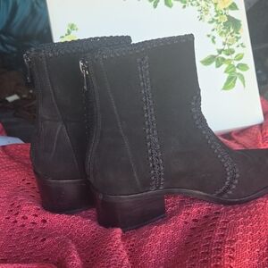 Chelsea & Violet Black Suede Ankle Booties with Crochet Trim